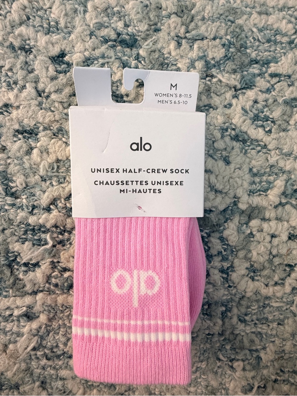 Alo Unisex Half Crew Socks Size M Sweet Pink/White